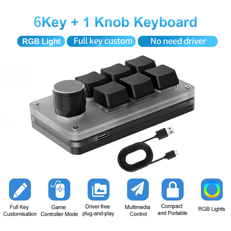 6 Keys 1 Knob Mini Macro Mecha - огляд і ціна Gaming Keyboard Mini Mechanical