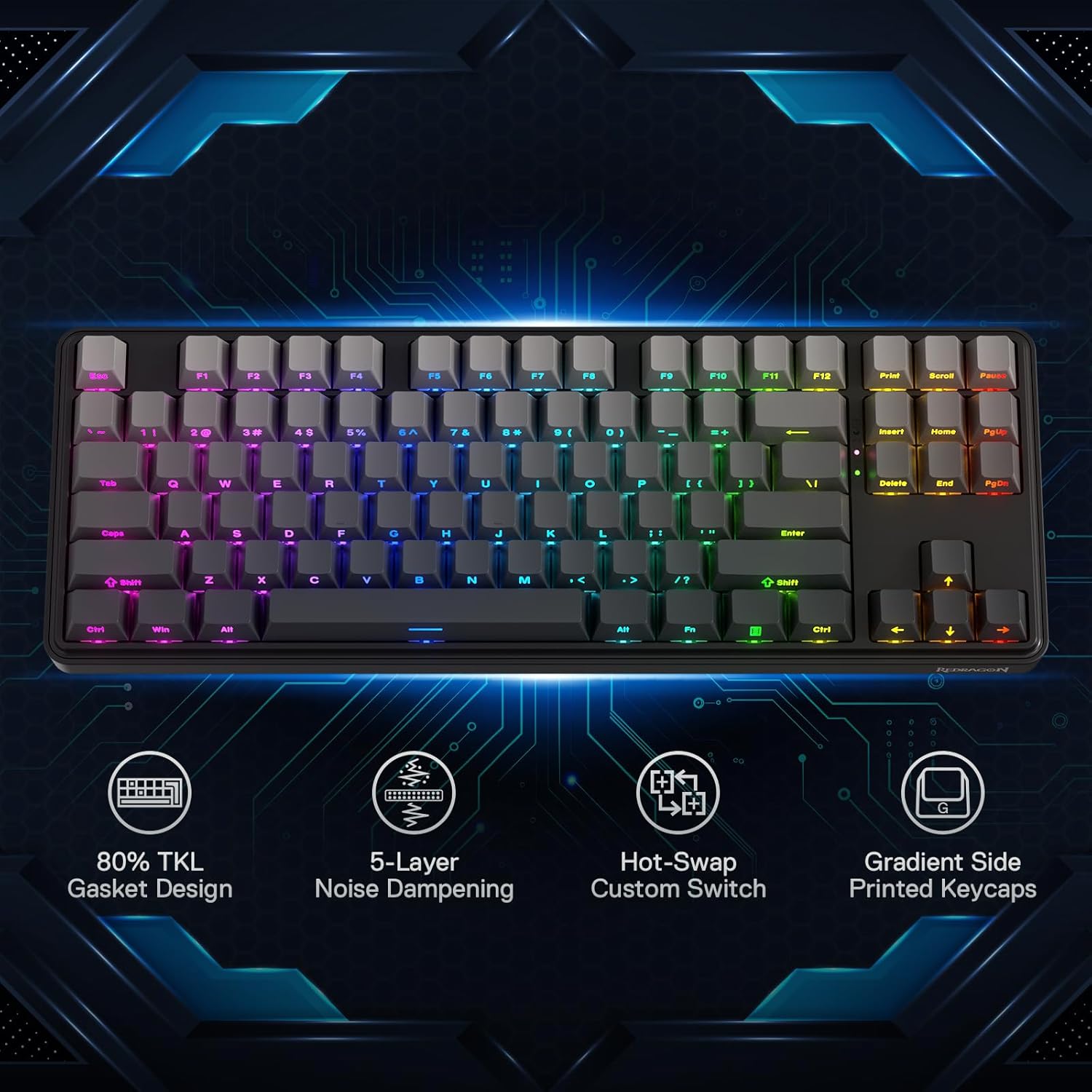 Redragon K707 PRO GB 80% Gaske - огляд і ціна Gaming Keyboard No Noise